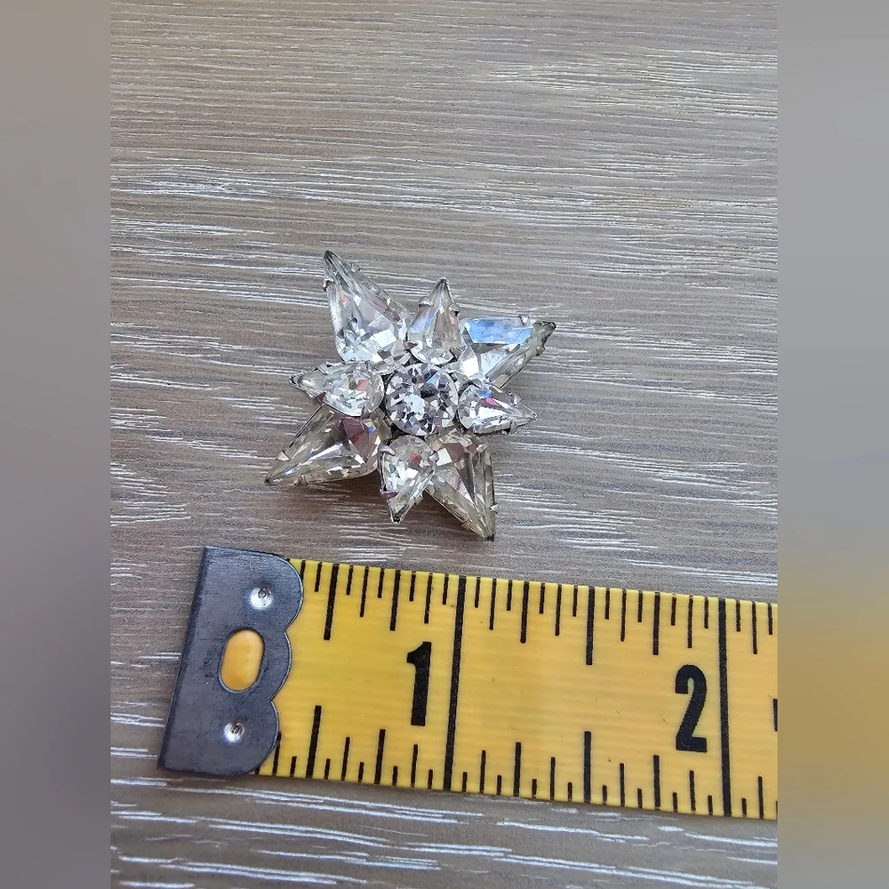 Vintage North Star Brooch Clear Pear Cut Rhinestone Maltese Cross Pin MCM